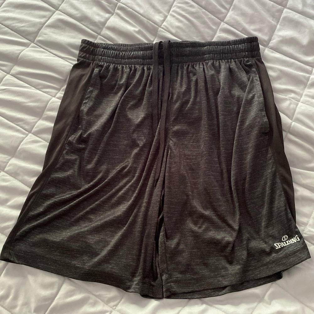 Spalding Men's Dark Grey Drawstring Athletic Basketball Workout Shorts